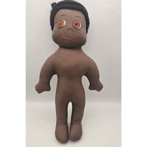 Handmade African American Black Cloth Doll with Embroidered Face